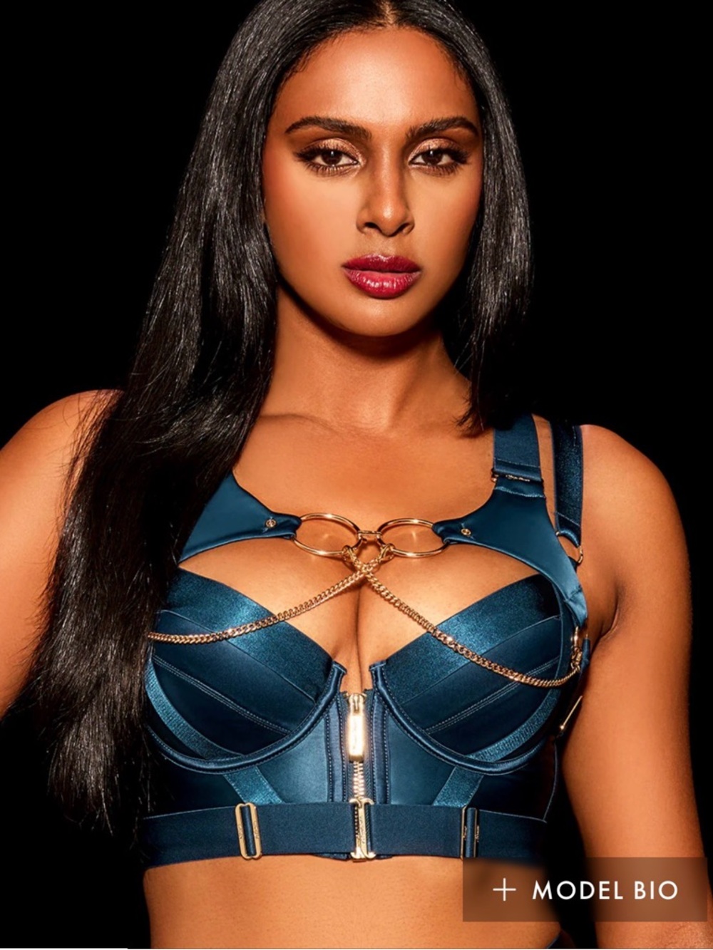 NWT Nicole Push-Up Underwire Bustier Bra with Harness Gold Chains 32D S - Teal